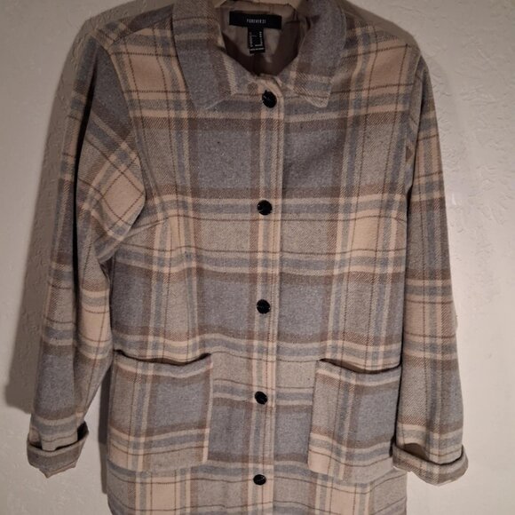 FOREVER 21- CHECKERED COAT--BROWN TONES --SIZE MEDIUM - Picture 2 of 5